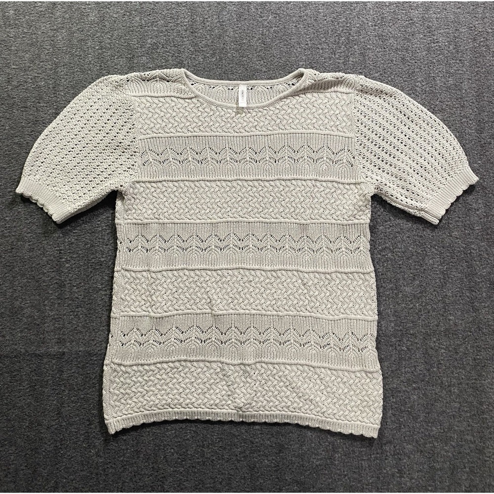 Dokotoo Womens Short Sleeve Knit Blouse White Pointelle Crochet Top L